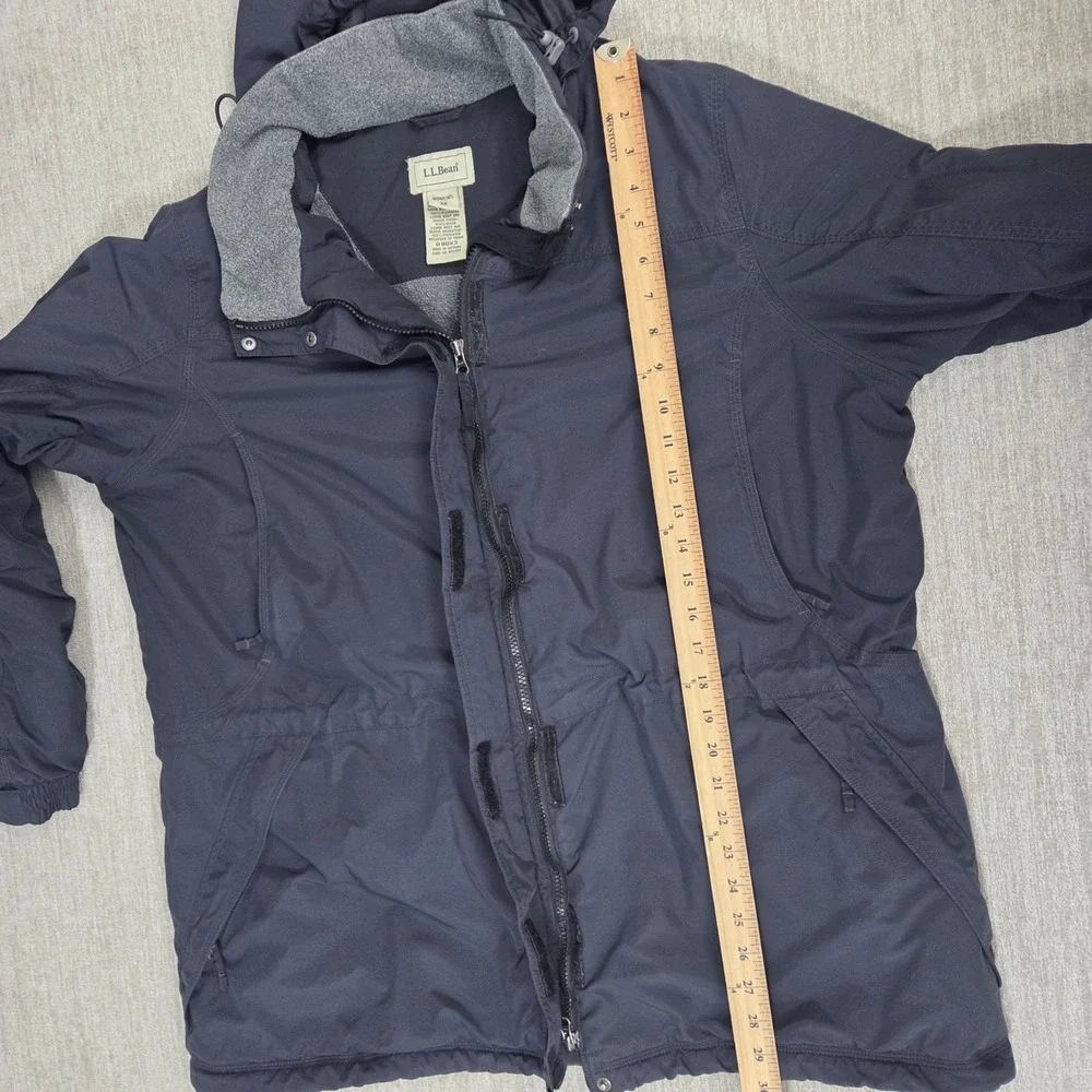 LL Bean Womens 2X Black Quilted Jacket Fleece Lined Hooded Parka 0BDX3